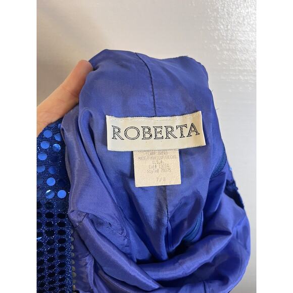 Roberta Vintage Blue Sequin High Neck Halter Top Maxi Dress Gown size 7/8 - Picture 2 of 6